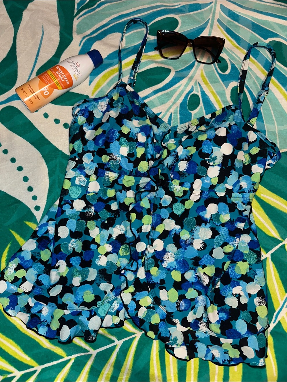 Maxine of Hollywood Swim Top in Blue & Teal Polka Dot